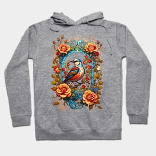 Bird on a branch with roses retro vintage floral design Hoodie